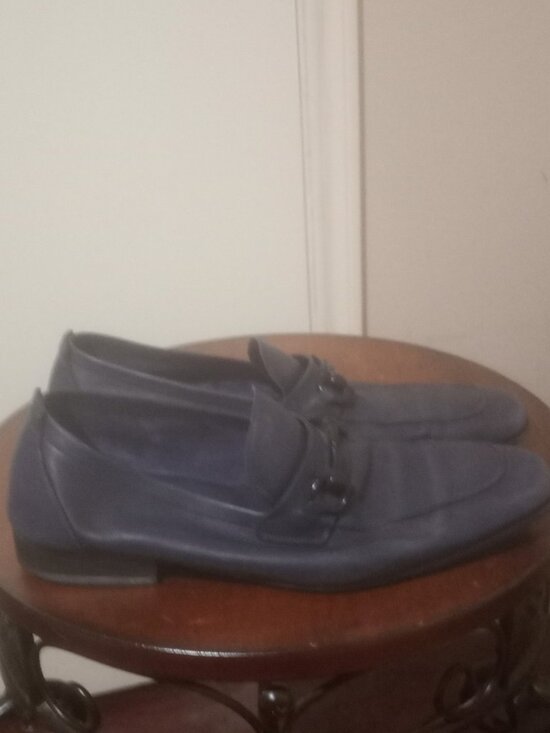 SALVATORE FERRAGAMO BLUE LEATHER BUCKLE DETAIL LOAFERS Sz 7.5D MADE IN ITALY main image 9